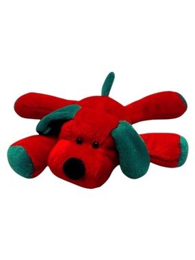Jerry Elsner Red & Green Stuffed Dog. Pre owned
